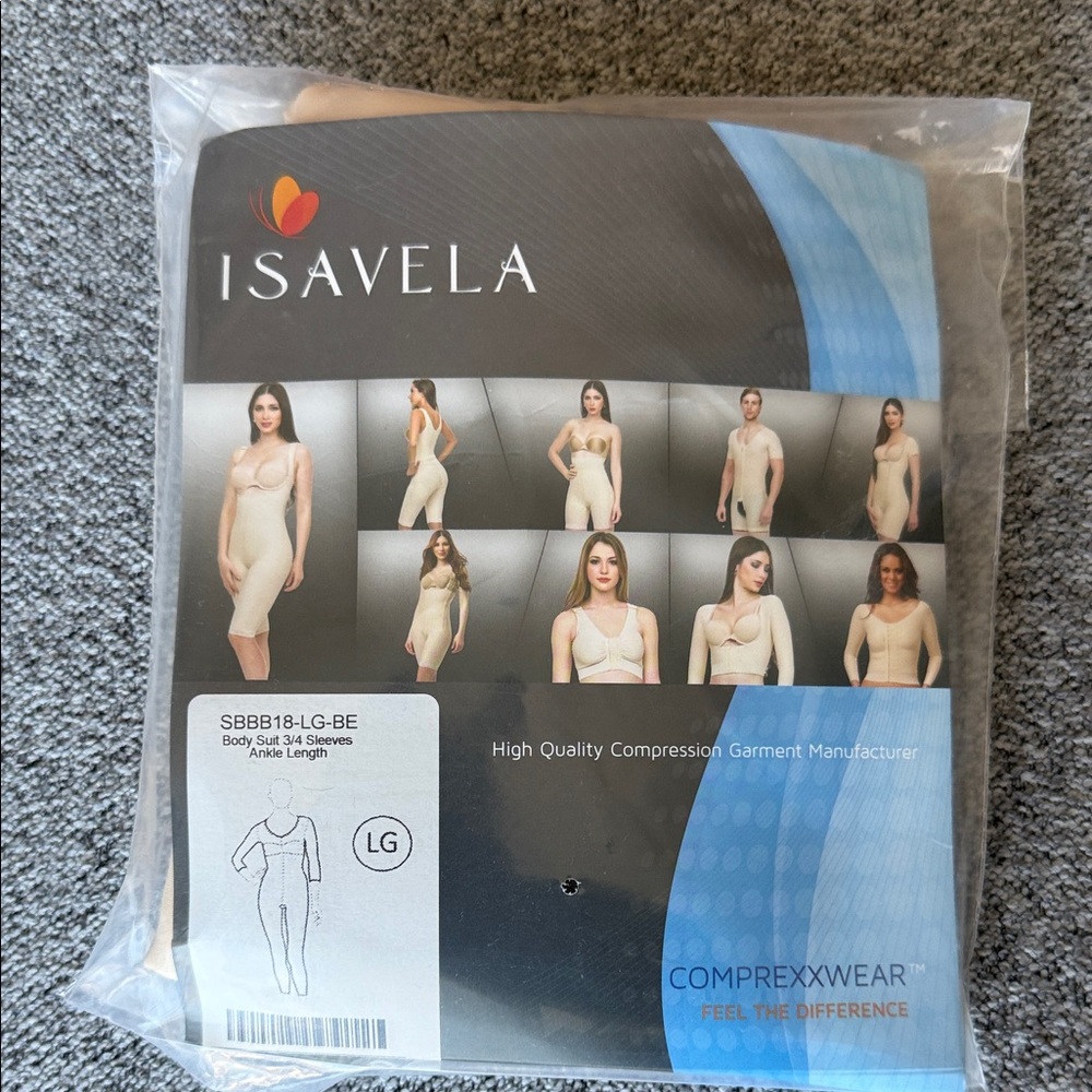Isavela Beige Compression Bodysuit, Size Large